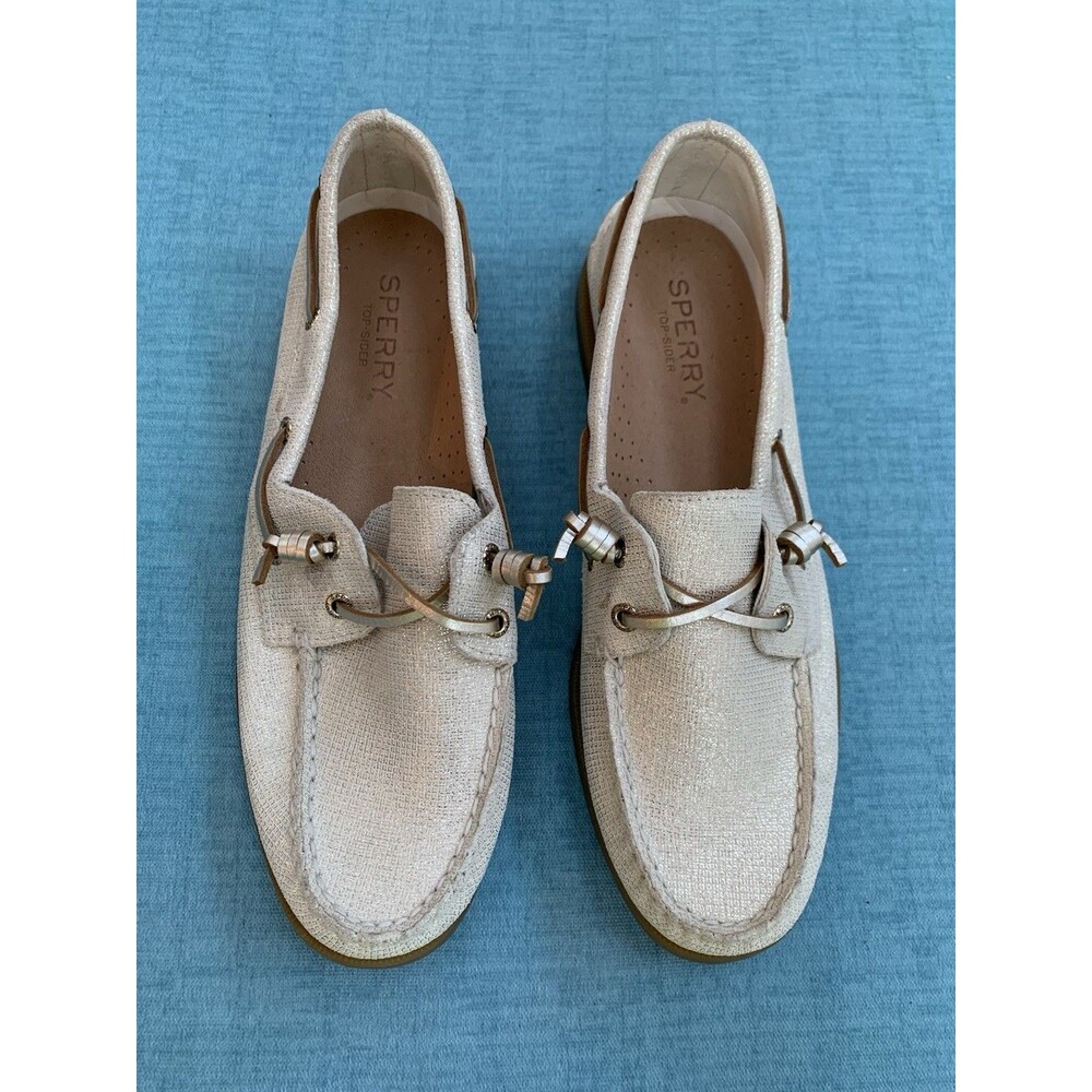 Sperry Top Sider Women's STS84728 Ivory Gold Metallic Slip-On Boat Shoe Size 9